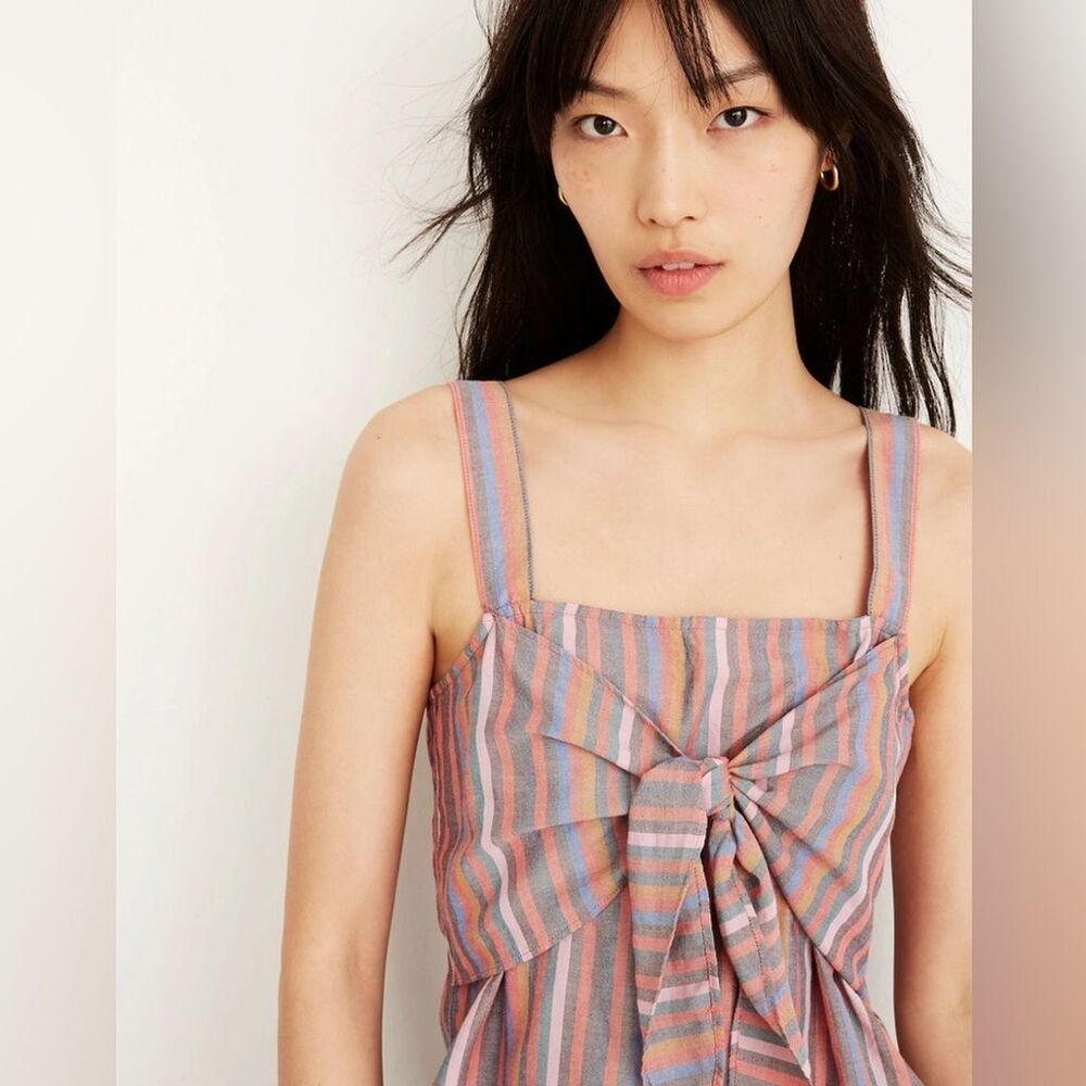 Madewell | Tie-Front Cami Top in Rainbow Stripe Size 10 *NWOT* - Picture 4 of 6